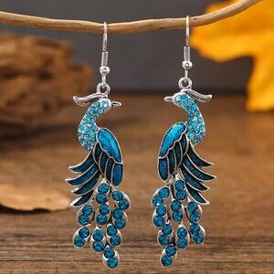 Long Rhinestone Peacock Earrings GREEN or BLUE Z250